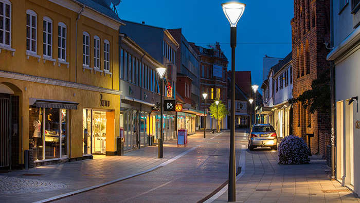 Shopping street illuminated with Philips city lighting