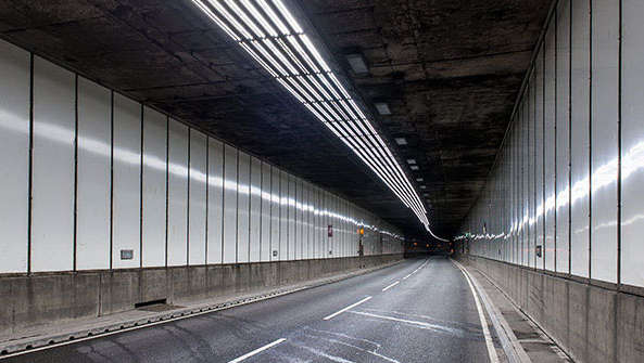 Meir tunnel illuminated with Philips lighting for tunnels